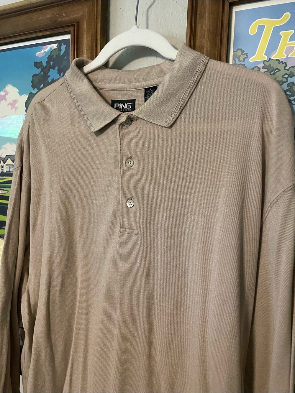 Ping Collection Mercerized Pima Cotton Long Sleeve Polo Shirt Tan Khaki